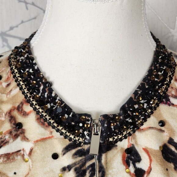 Cristina Abstract Floral Leopard Print Sequin Full Zip Boxy Fit Jacket - Picture 2 of 7